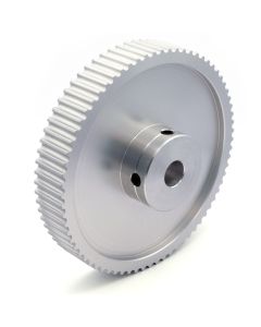 Aluminum alloy timing pulley for .591" (15mm) wide belt, Part number A 6A55-072NF1516, 5 mm (GT2) pitch, 72-teeth, 0.5" bore, No flange and with hub and 2-set screws.